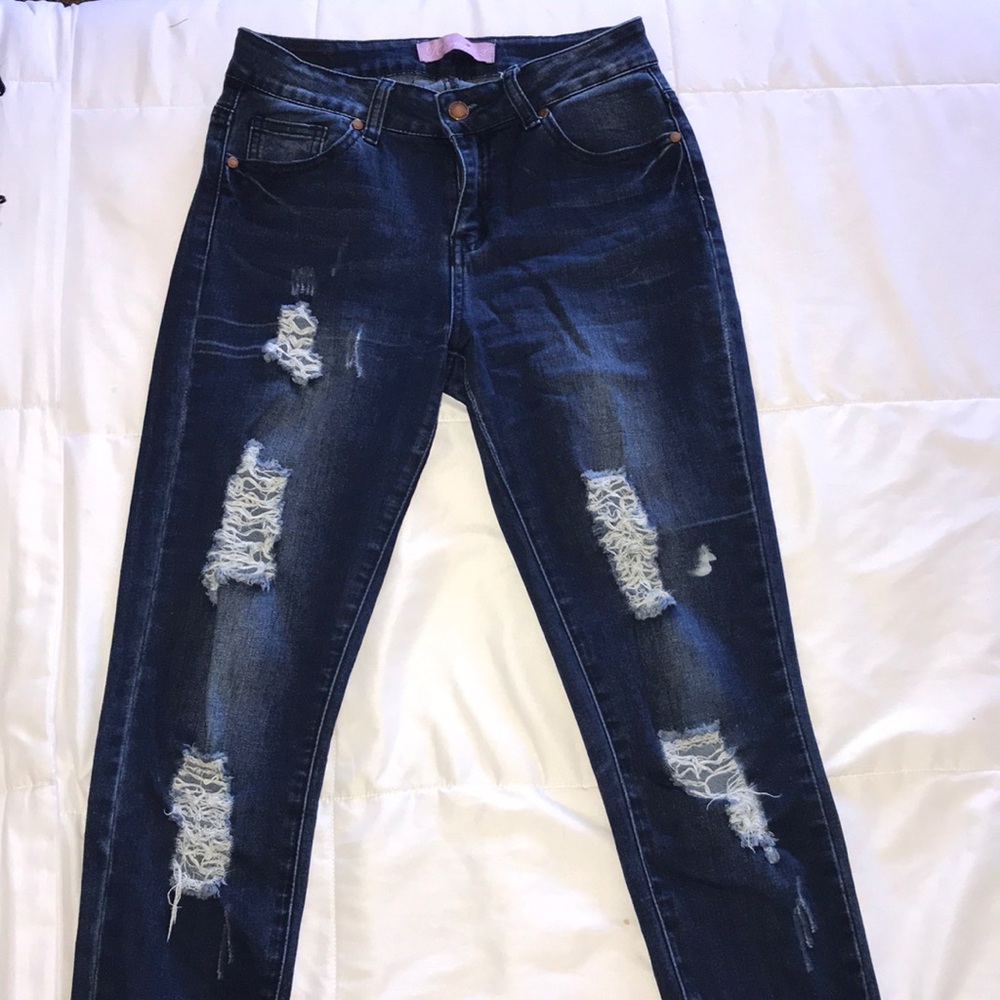 A dark washed jean